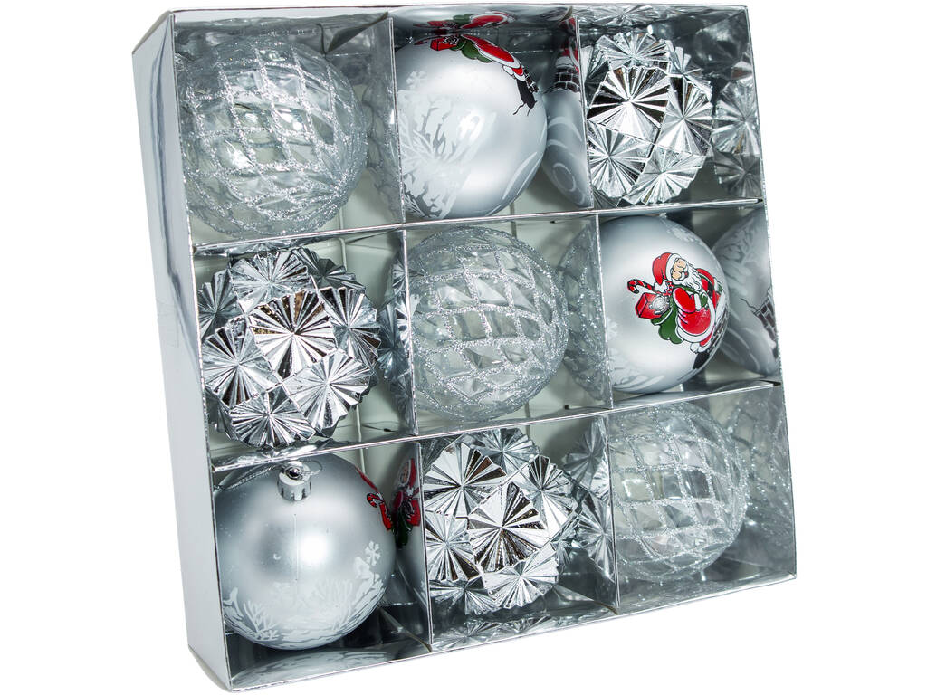 Décoration de Noël Boîte de 9 boules décoratives argentées assorties de 8 cm