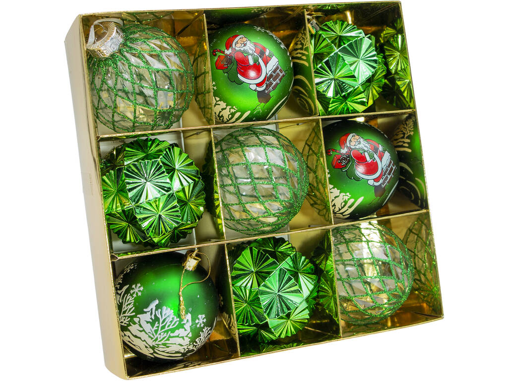 Décoration de Noël Boîte de 9 boules décoratives vertes assorties de 8 cm