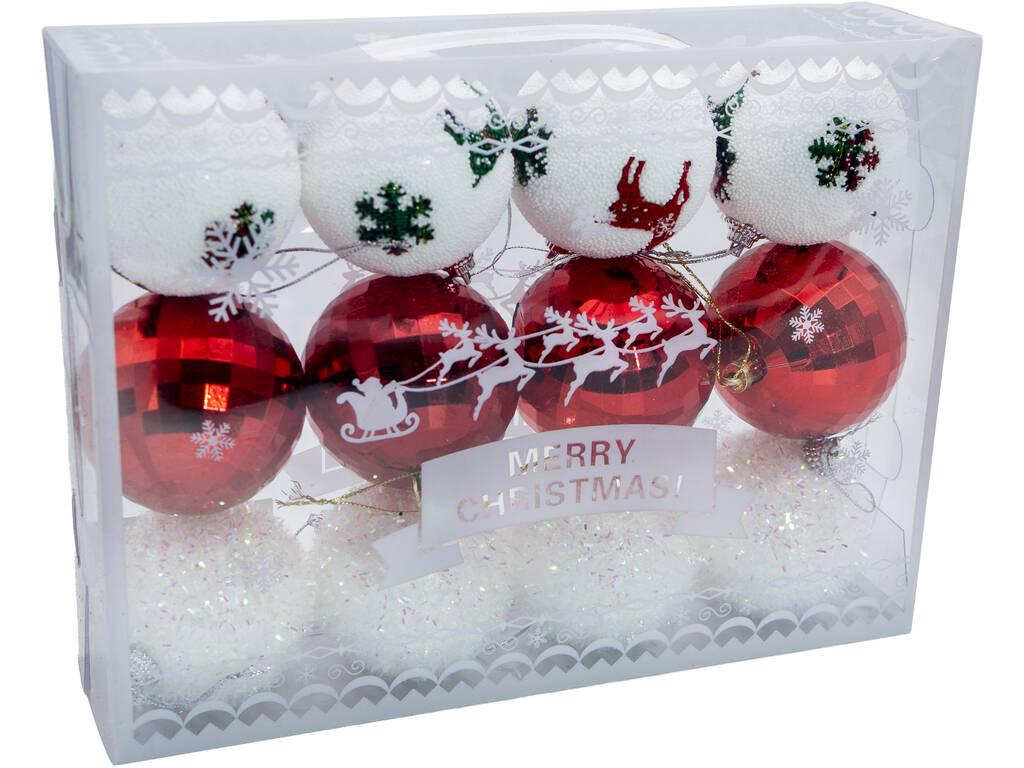 Décoration de Noël Boîte de 12 boules rouges et blanches de 6 cm