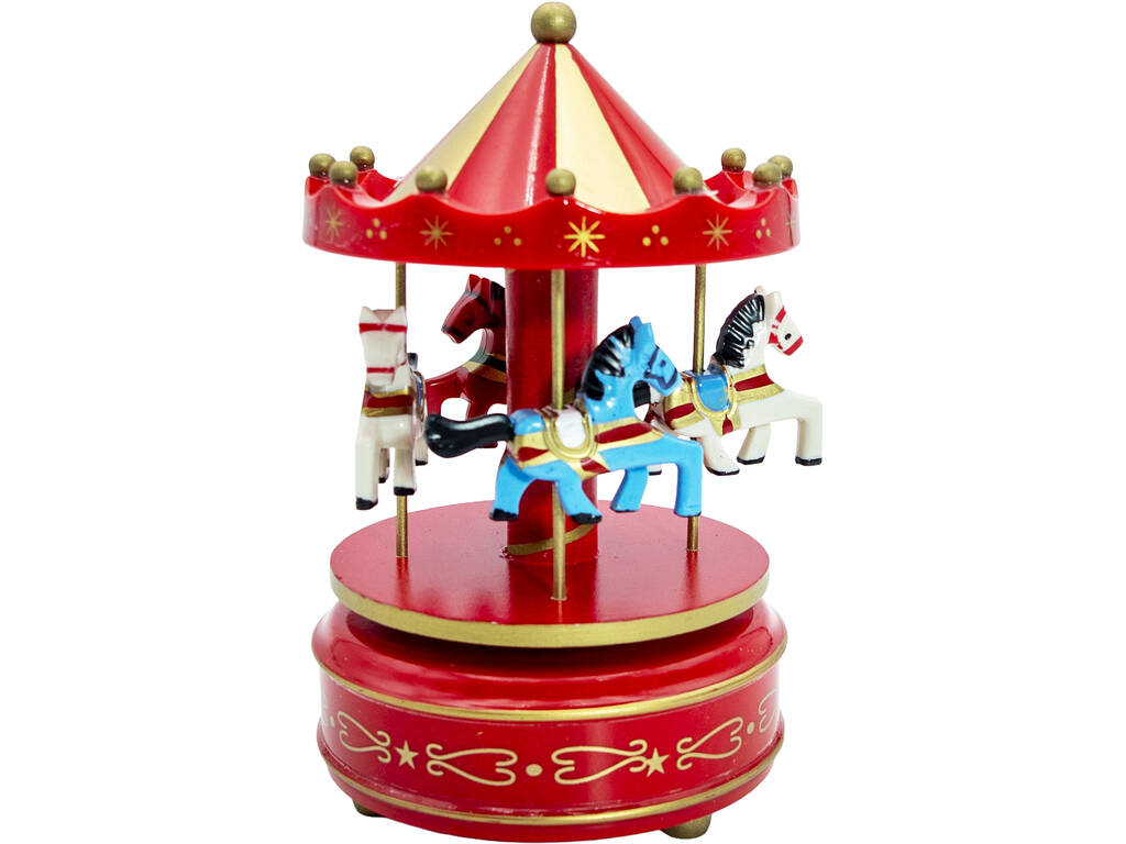 Décoration de Noël Carrousel musical rouge à remontoir de 15 cm