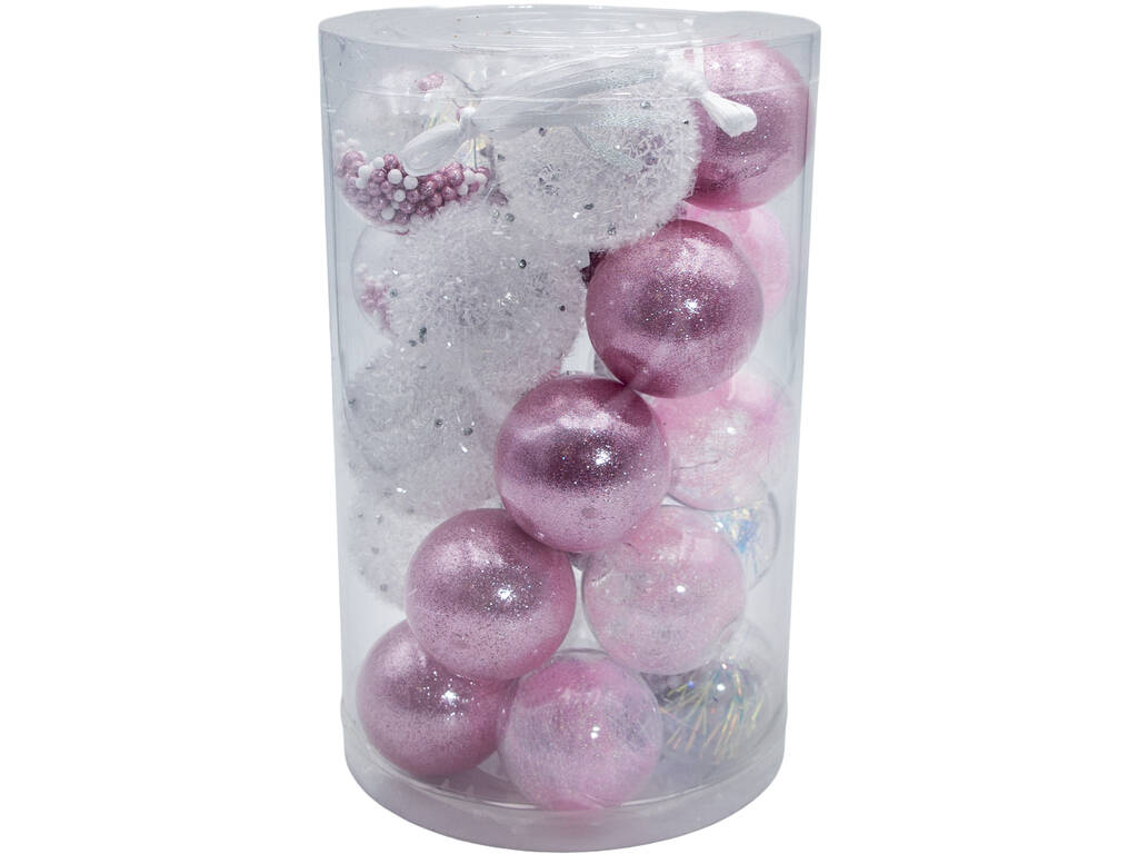 Décoration de Noël Boîte de 25 boules de Noël roses et argentées de 6 cm