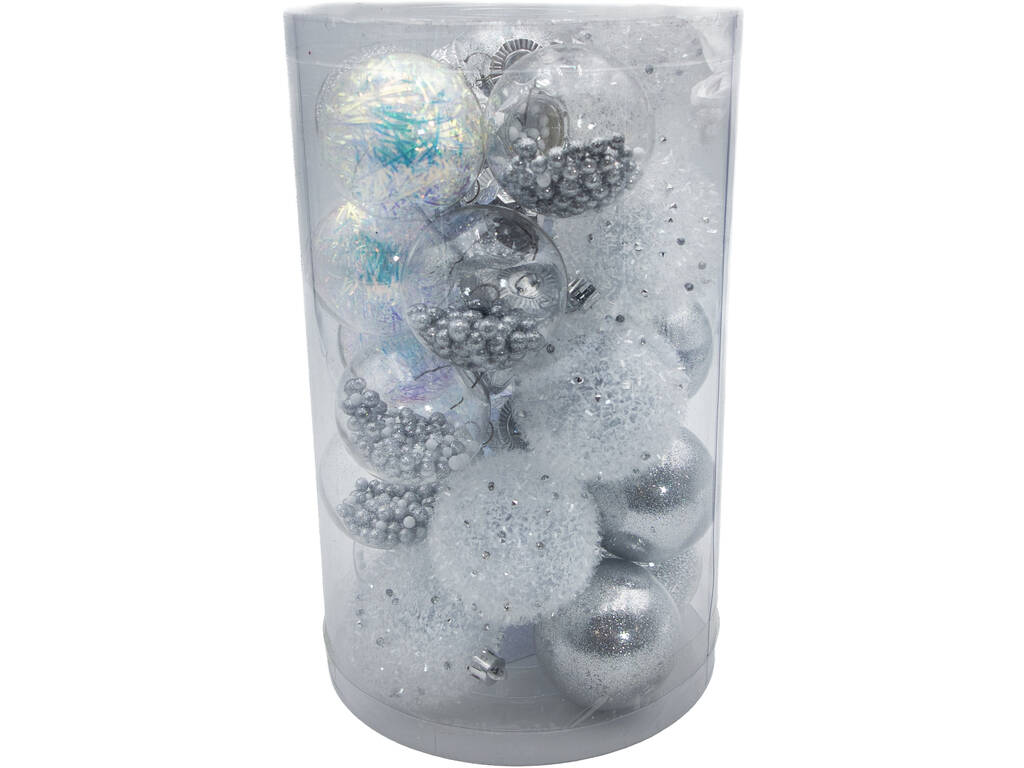 Décoration de Noël Boîte de 25 boules de Noël argentées de 6 cm