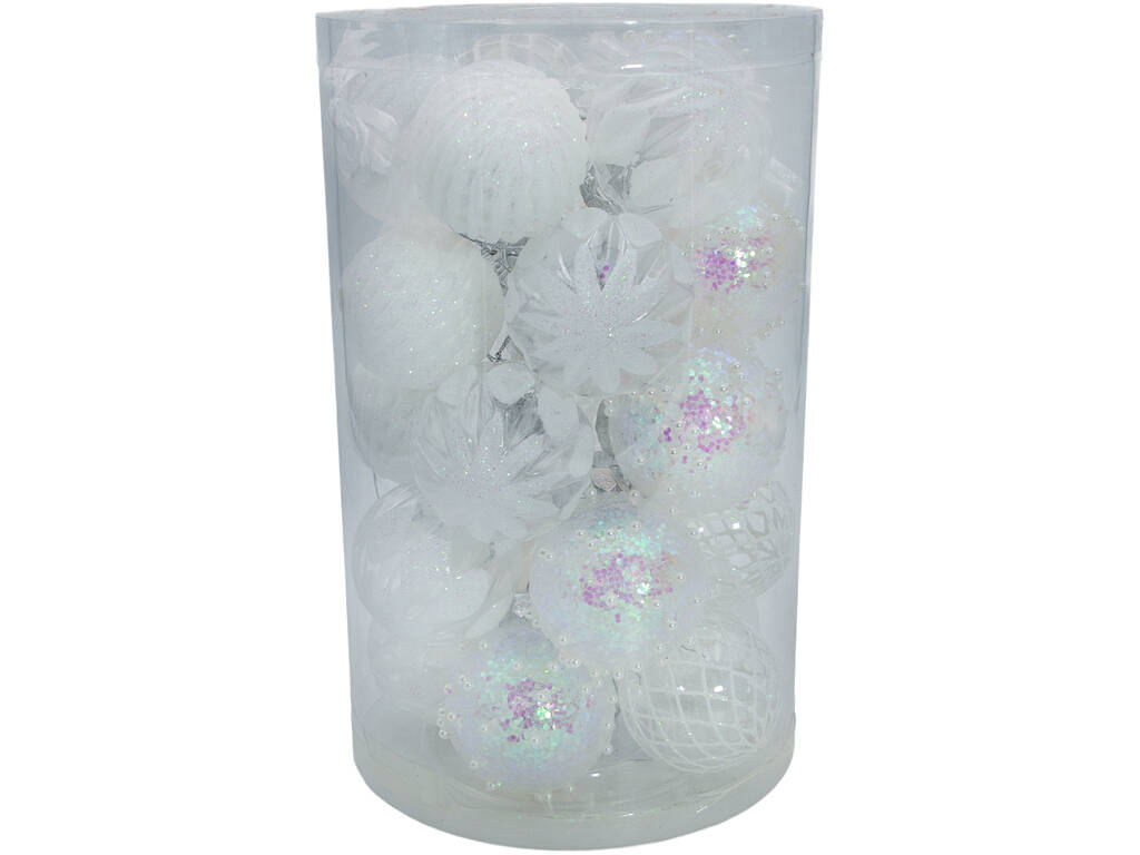 Enfeite Natalício Caixa com 25 Bolas Natalícias Ornamentais Brancas de 6 cm