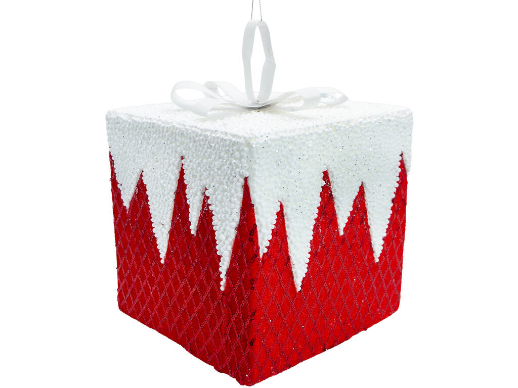 Décoration de Noël Boîte cadeau avec brillants et nœud blanc de 20 cm