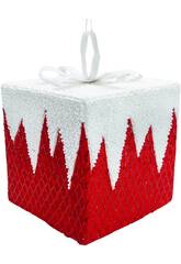 Décoration de Noël Boîte cadeau avec brillants et nœud blanc de 20 cm