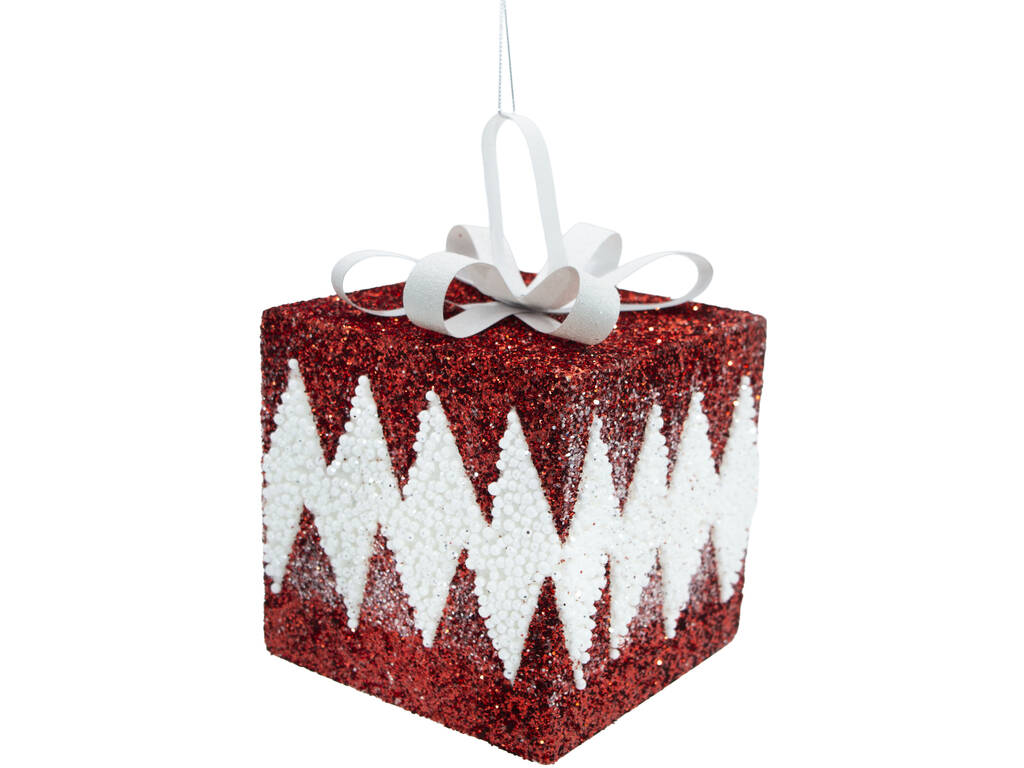 Décoration de Noël Boîte cadeau rouge et blanche brillante de 15 cm