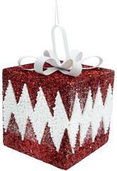 Décoration de Noël Boîte cadeau rouge et blanche brillante de 15 cm