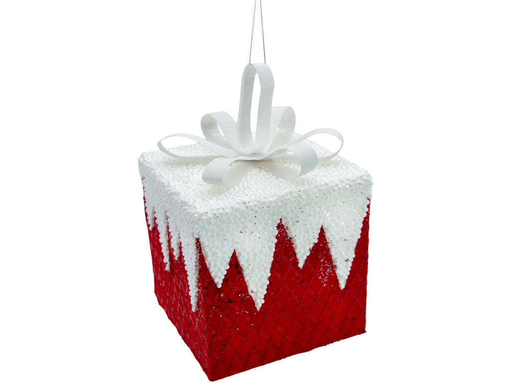 Décoration de Noël Boîte cadeau avec brillants et nœud blanc de 15 cm