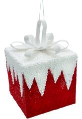 Décoration de Noël Boîte cadeau avec brillants et nœud blanc de 15 cm