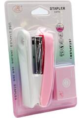 Conjunto de Papelaria Agrafador Rosa com Agrafos