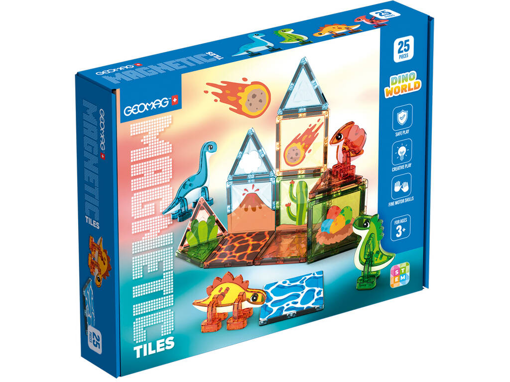 Geomag Magnetic Tiles Pack Dino World de 25 Piezas