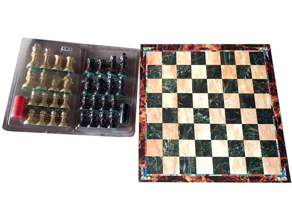 Échecs, dames et backgammon 3 en 1 avec plateau en bois et accessoires