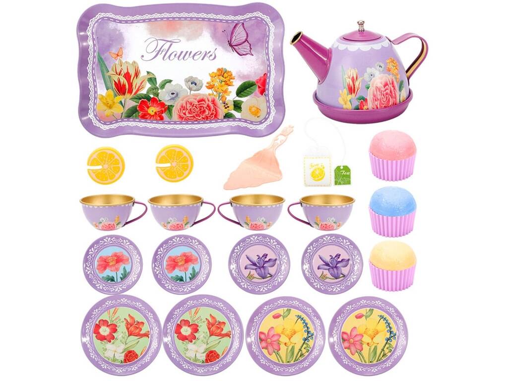 Service à thé motif floral violet