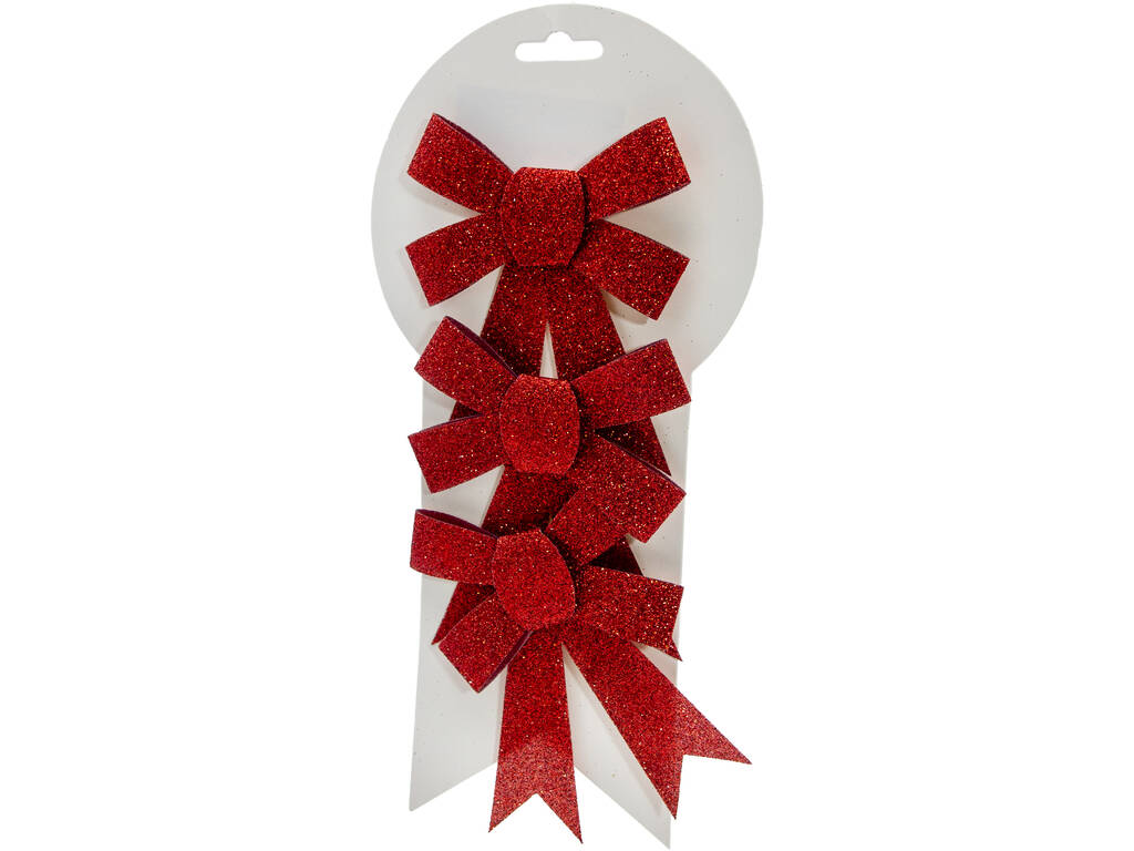 Décoration de Noël, lot de 3 nœuds rouges de 13 x 9 cm