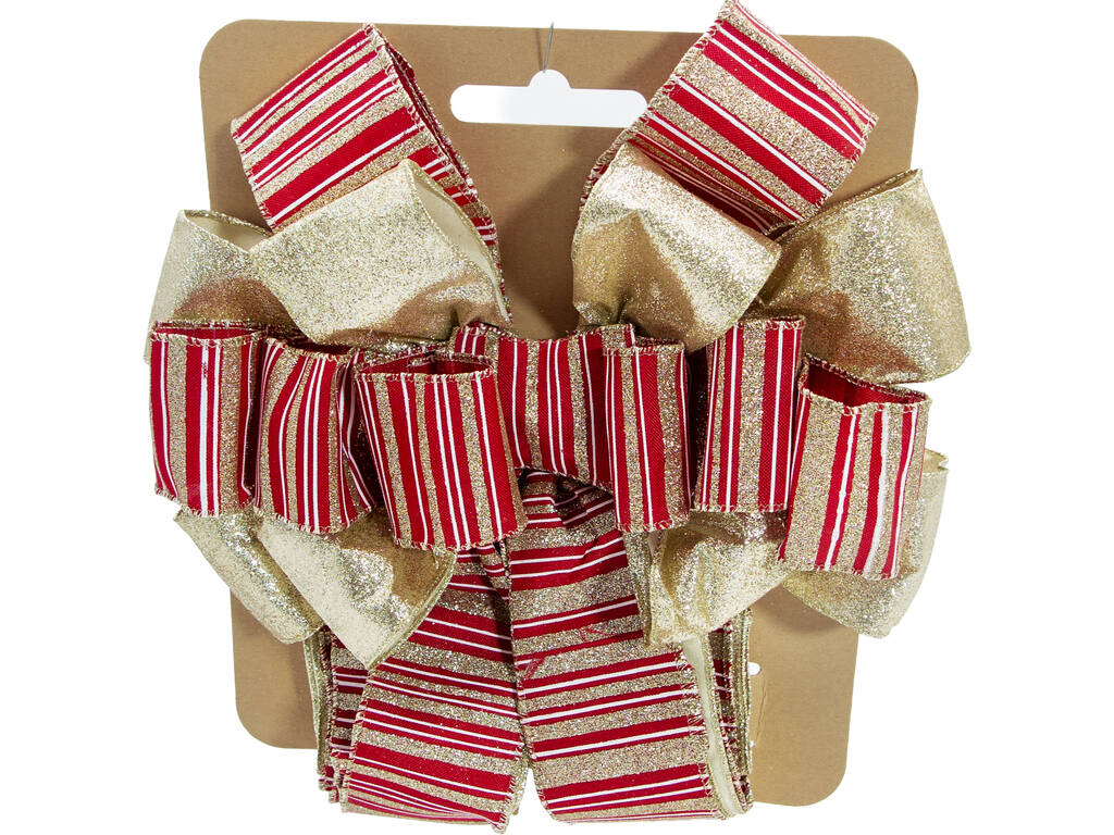 Enfeite Natalício Laço Natalício Dourado e Vermelho de 30x30 cm