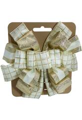 Enfeite Natalício Laço Natalício Creme e Dourado de 30x30 cm