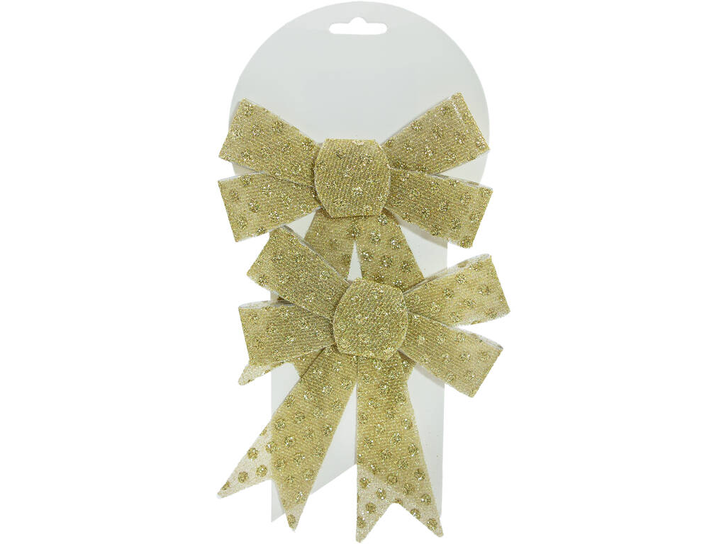 Décoration de Noël Set 2 nœuds dorés 16 x 14 cm
