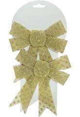 Décoration de Noël Set 2 nœuds dorés 16 x 14 cm
