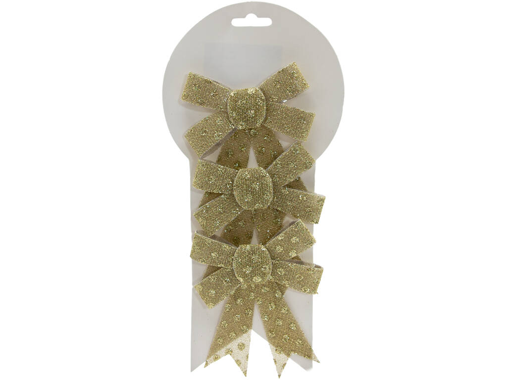 Décoration de Noël Set 3 nœuds dorés de 13 x 9 cm