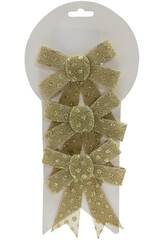 Décoration de Noël Set 3 nœuds dorés de 13 x 9 cm
