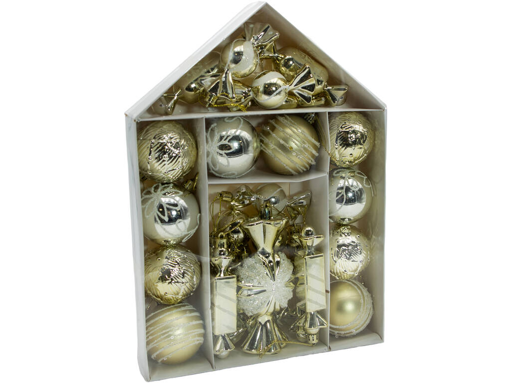 Décoration de Noël Boîte contenant 26 décorations dorées assorties de 6 cm