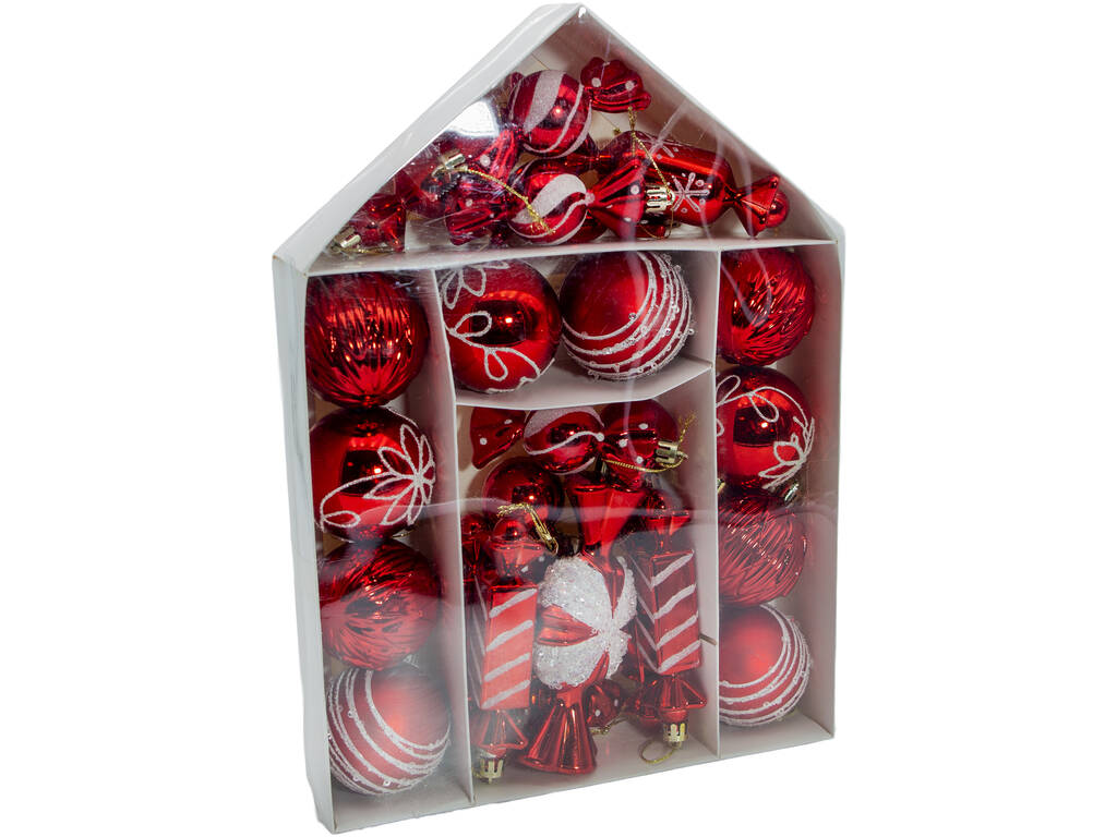 Décoration de Noël Boîte contenant 26 décorations rouges assorties de 6 cm