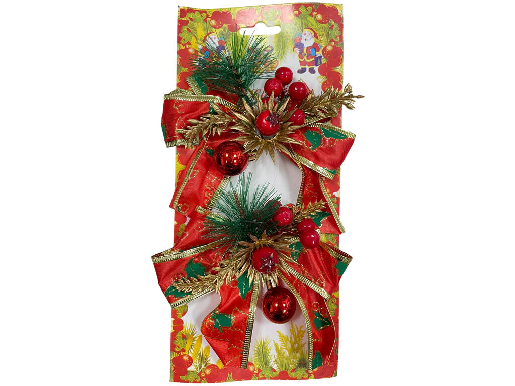 Décoration de Noël, lot de 2 nœuds rouges avec sapin, 12 x 14 cm