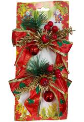 Décoration de Noël, lot de 2 nœuds rouges avec sapin, 12 x 14 cm