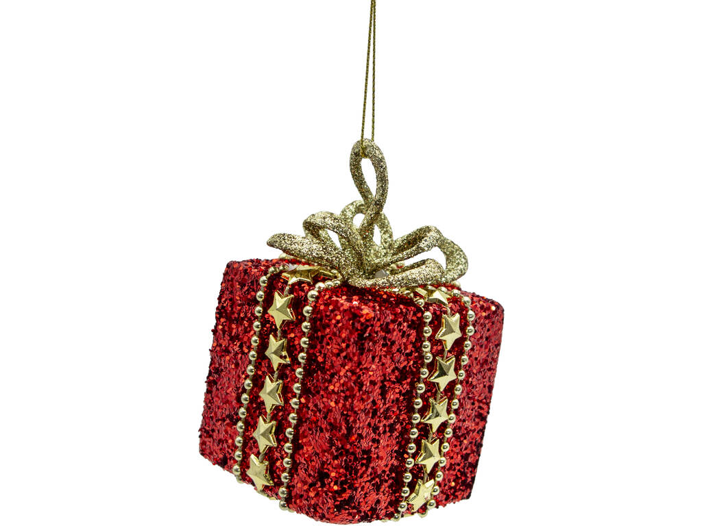 Décoration de Noël Boîte cadeau rouge brillante avec nœud doré de 6 cm