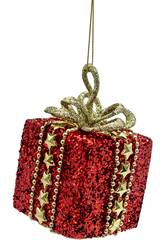 Décoration de Noël Boîte cadeau rouge brillante avec nœud doré de 6 cm