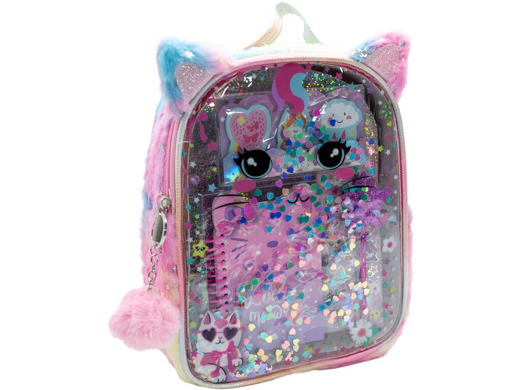 Sac à dos en peluche Chat avec accessoires