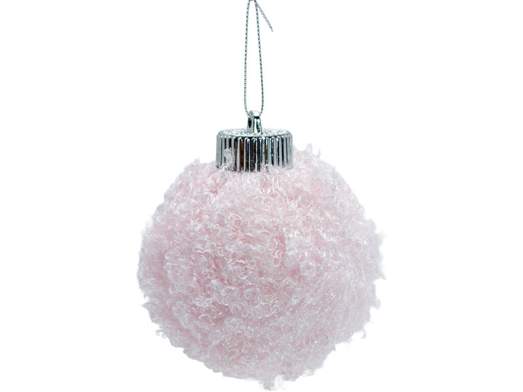 Décoration de Noël Boule rose poilue de 8 cm