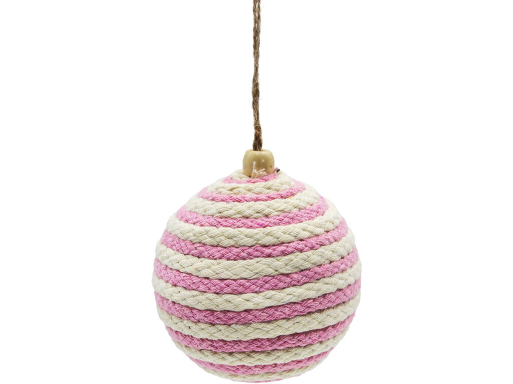 Décoration de Noël boule rose et blanche avec ficelle de 8 cm