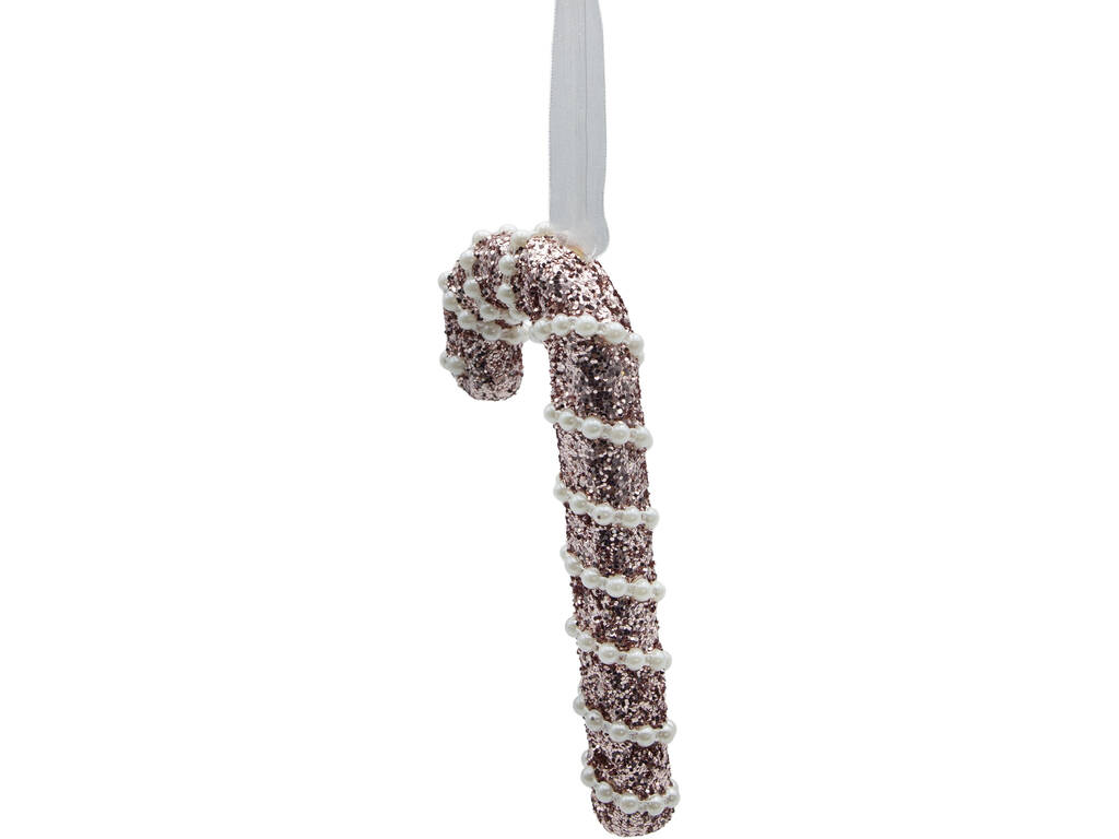 Décoration de Noël Canne à sucre rose brillant avec perles, 17 cm