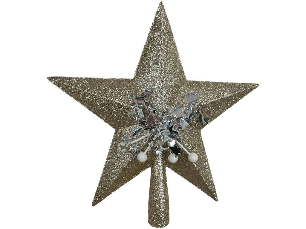 Décoration de Noël Étoile d'arbre argentée brillante de 23 cm