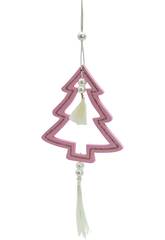 Enfeite Natalício Árvore de Natal Rosa com Pérolas de 11x10 cm