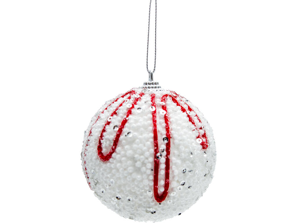 Décoration de Noël boule blanche et rouge de 8 cm