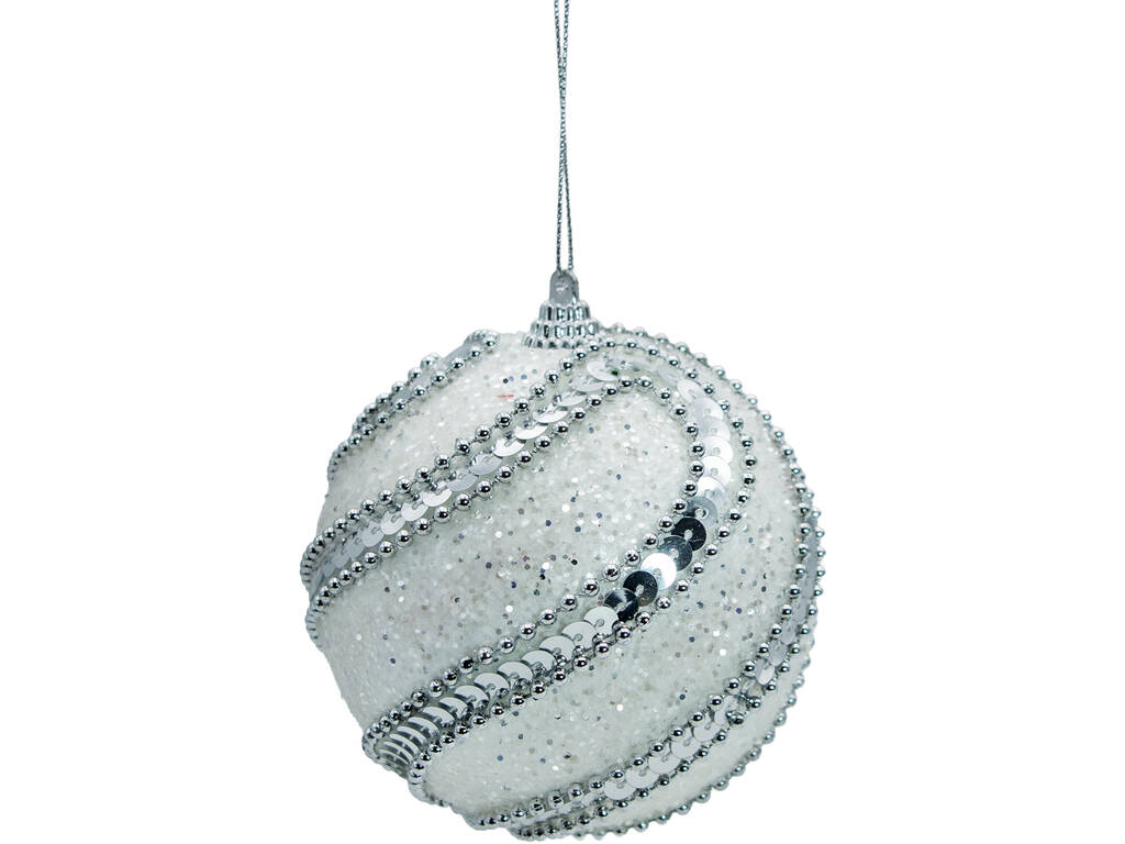 Décoration de Noël boule blanche avec ornements argentés de 10 cm