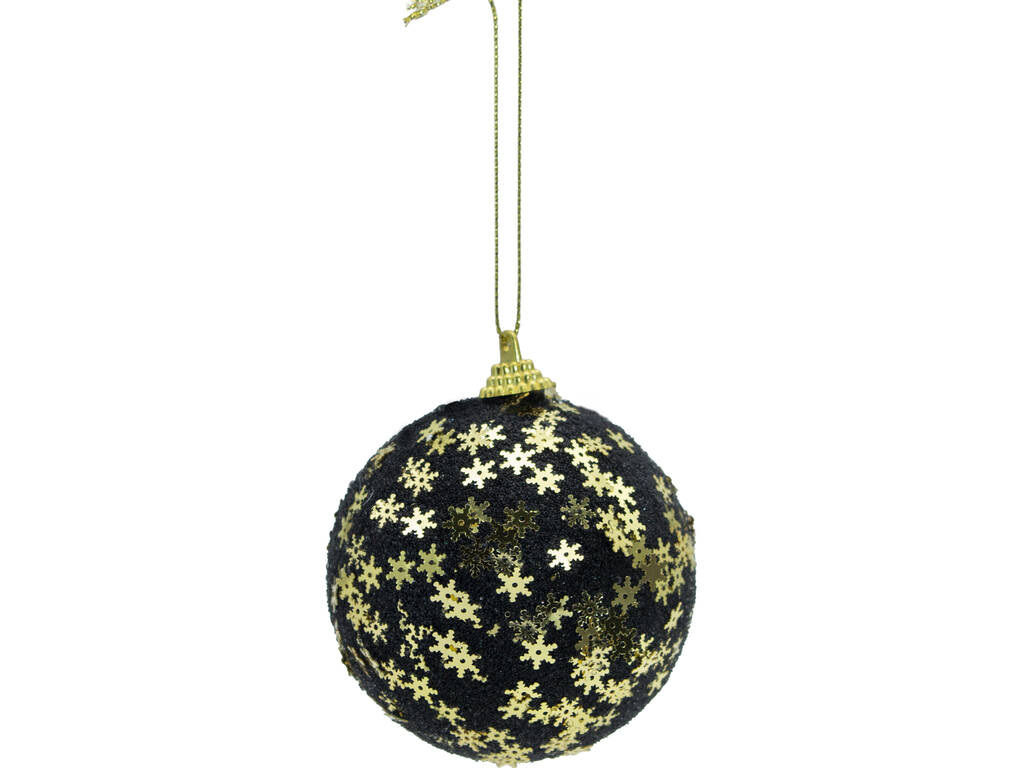 Décoration de Noël boule noire avec étoiles dorées de 8 cm