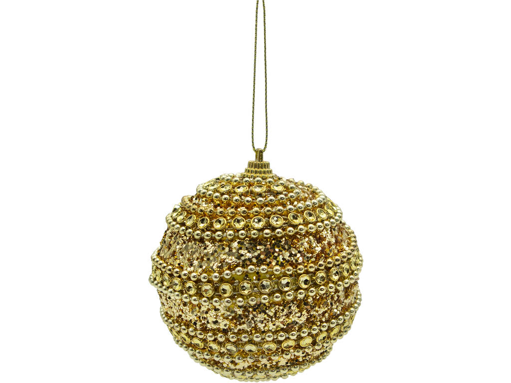 Décoration de Noël boule dorée avec perles de 8 cm