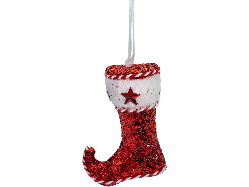 Décoration de Noël Bottine de Noël rouge brillant de 12 x 10 cm