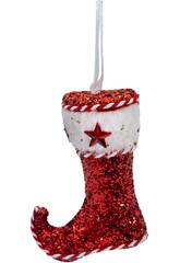 Enfeite Natalício Bota Natalícia Vermelha Brilhante de 12x10 cm