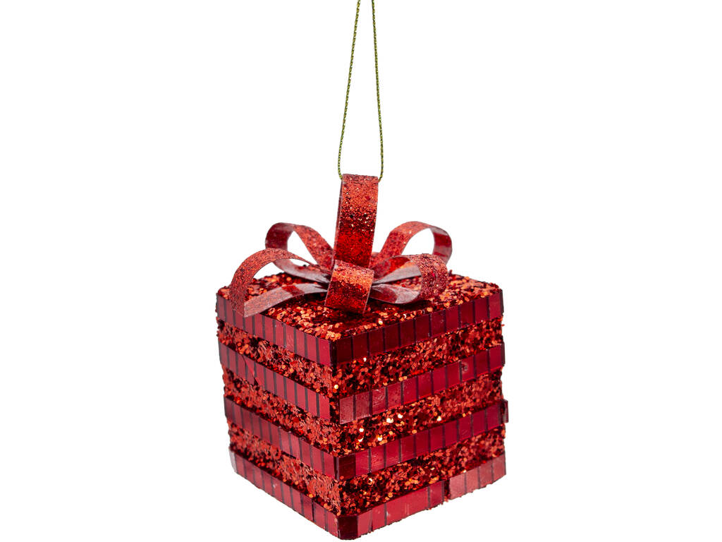 Décoration de Noël Boîte cadeau rouge brillante avec nœud rouge de 6 cm