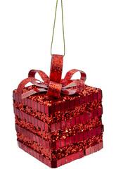 Décoration de Noël Boîte cadeau rouge brillante avec nœud rouge de 6 cm