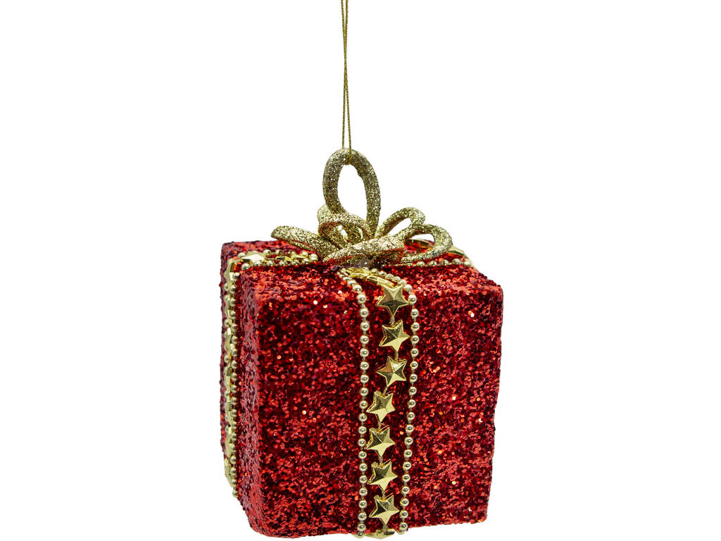 Décoration de Noël Boîte cadeau rouge brillante avec nœud doré de 8 cm