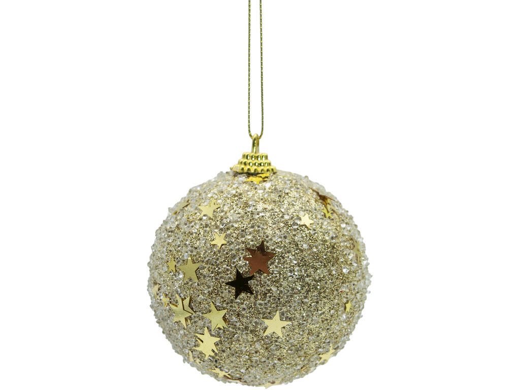 Décoration de Noël boule dorée avec étoiles, 8 cm
