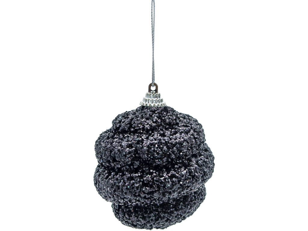 Décoration de Noël Boule spirale avec paillettes 8 cm Noir