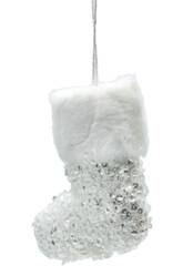 Décoration de Noël Chaussette de Noël blanche brillante 12 x 10 cm