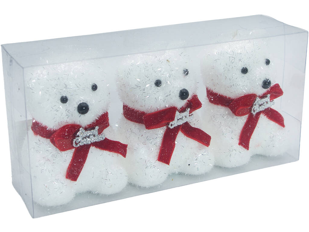 Décoration de Noël Boîte avec 3 ours blancs brillants de 9 x 6,5 cm