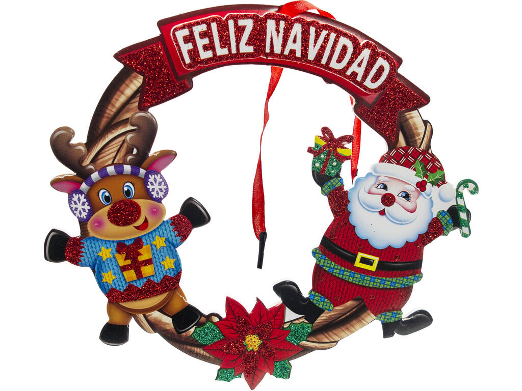 Décoration de Noël Affiche Père Noël et renne 21 x 24 cm